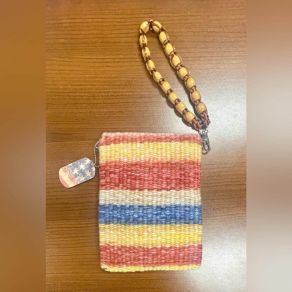 Striped Woven Pouch with Beaded Strap